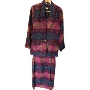 Southwestern 3 Piece Suit Women’s Blazer Vest Wrap Skirt Small S Vintage 80s